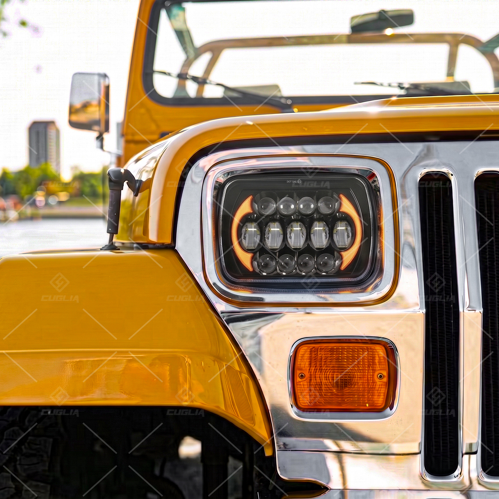 Coppia Fari LED 5x7" 126W H4 con DRL Bianco e Ambra per Jeep Cherokee XJ, Wrangler YJ e Nissan Patrol TR K160/K260 Baroud - immagine 9