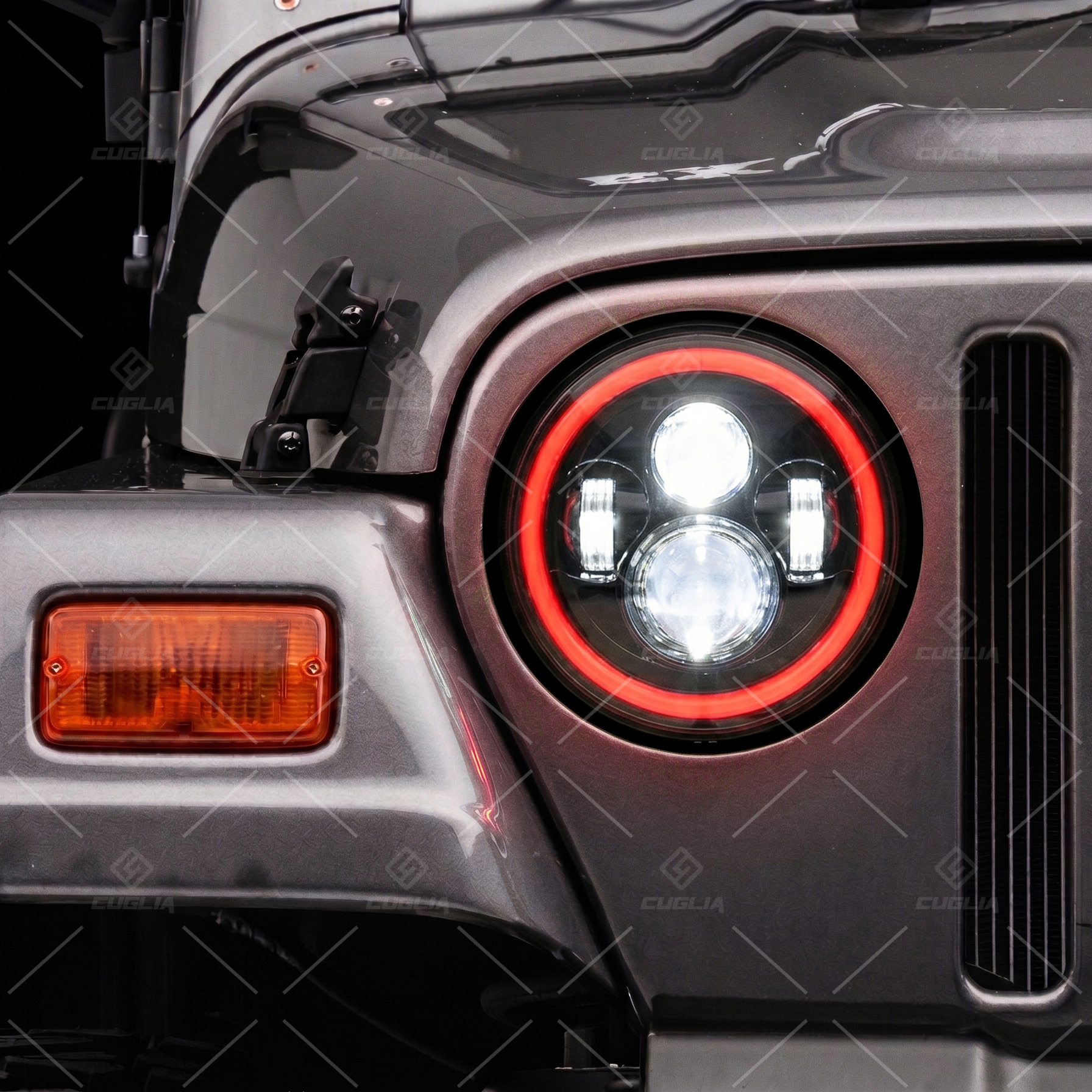 Coppia Fari LED 7" 80W H4 con DRL Arancione e Rosso per Jeep Wrangler, Hummer H1/H2,Defender e Nissan Patrol Y60 - immagine 8