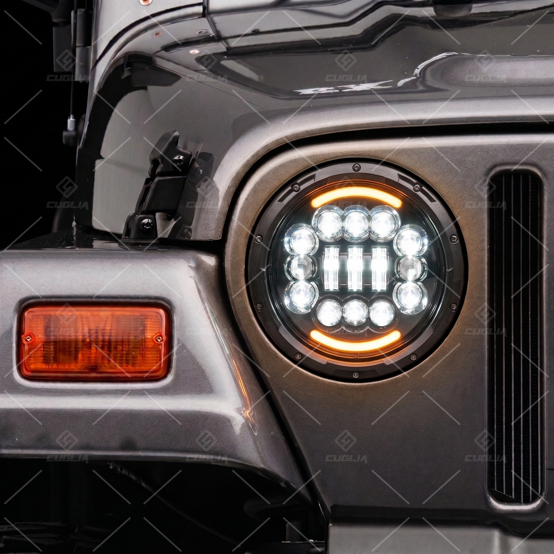Fari LED 7" 90W H4 DRL Jeep Wrangler JK TJ Defender Patrol Hummer H1/H2 Y60 4x4 Offroad - immagine 7