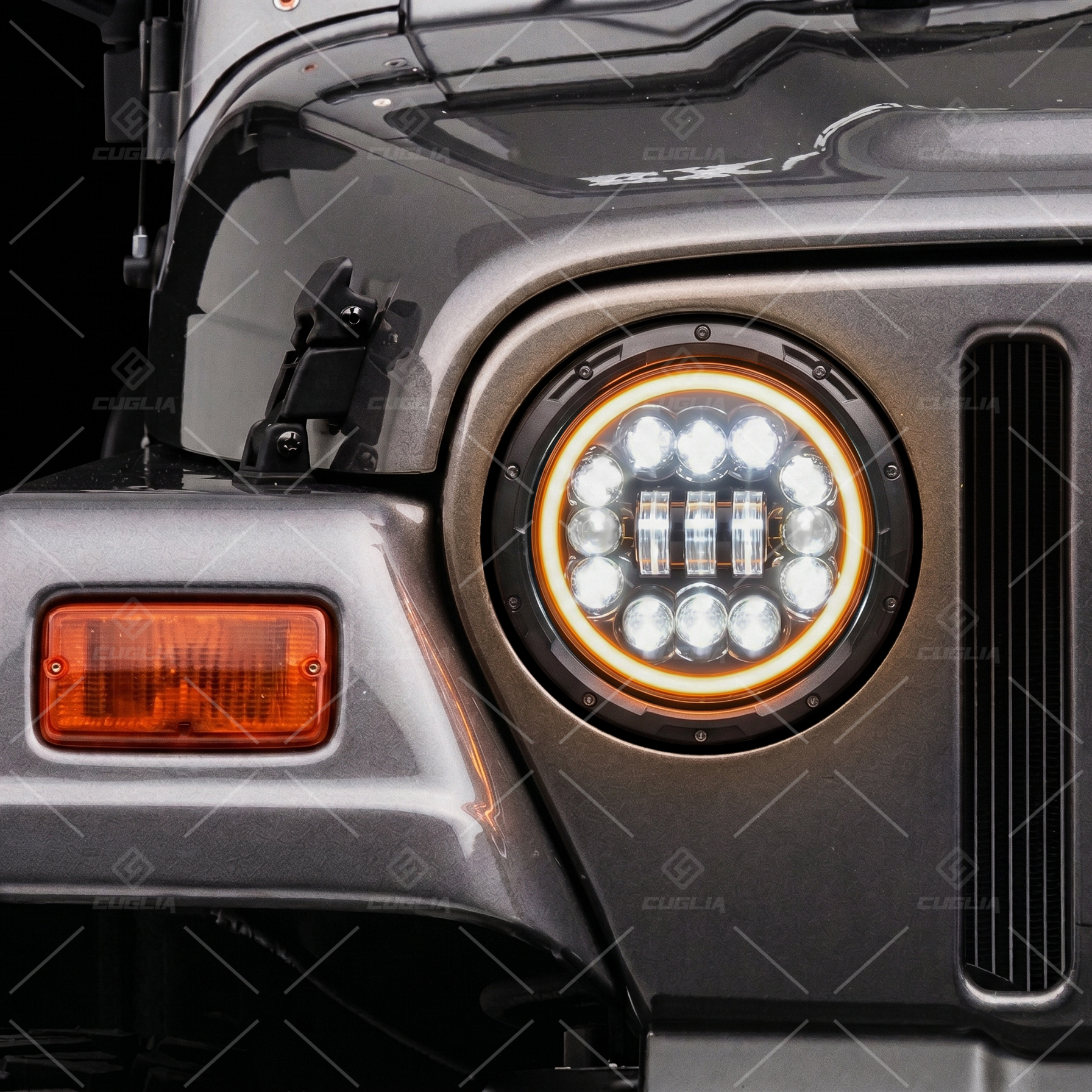 Coppia Fari LED 7" 80W H4 con DRL Bianco e Ambra per Jeep Wrangler,Hummer H1/H2, Defender e Patrol Y60 - immagine 8