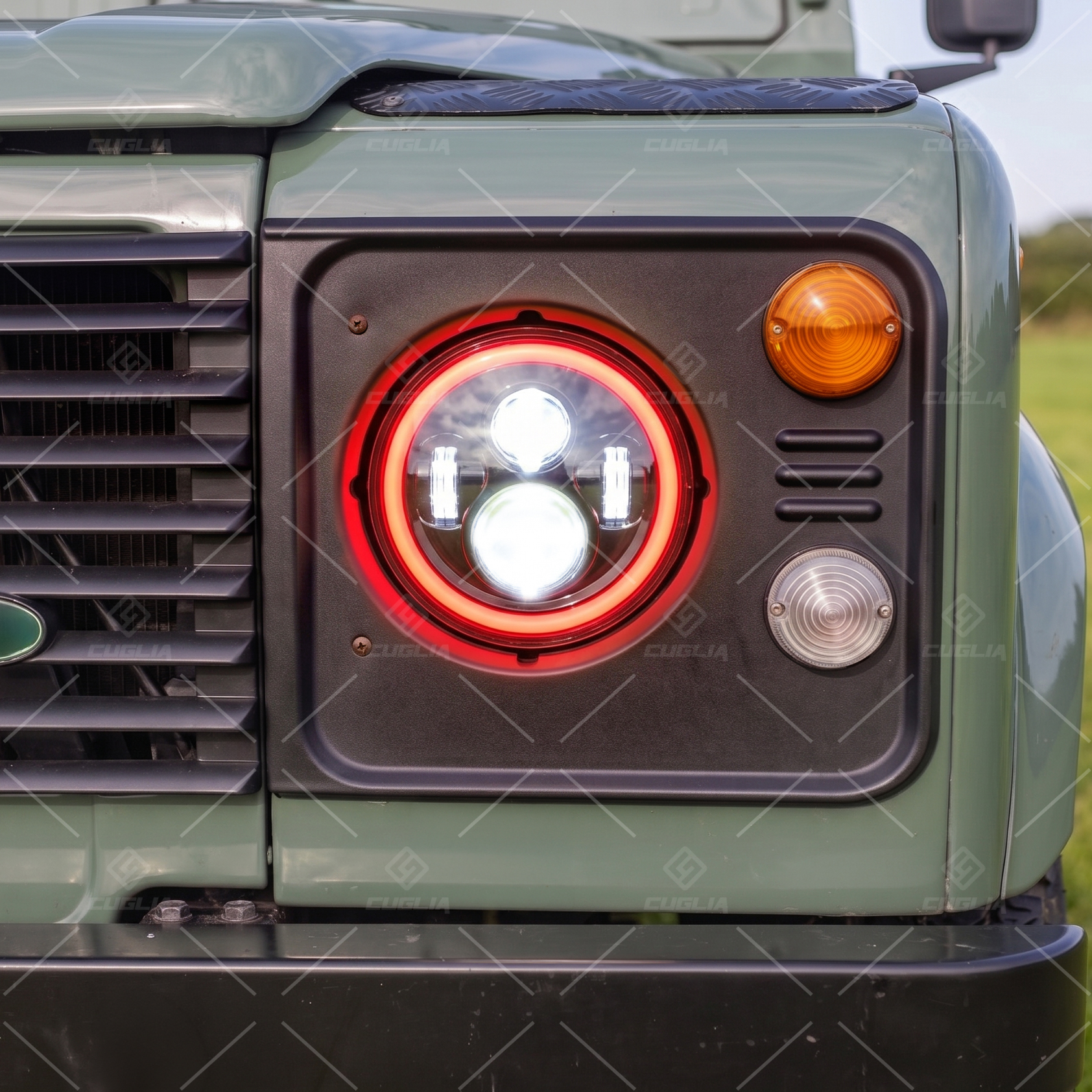 Coppia Fari LED 7" 80W H4 con DRL Arancione e Rosso per Jeep Wrangler, Hummer H1/H2,Defender e Nissan Patrol Y60 - immagine 10